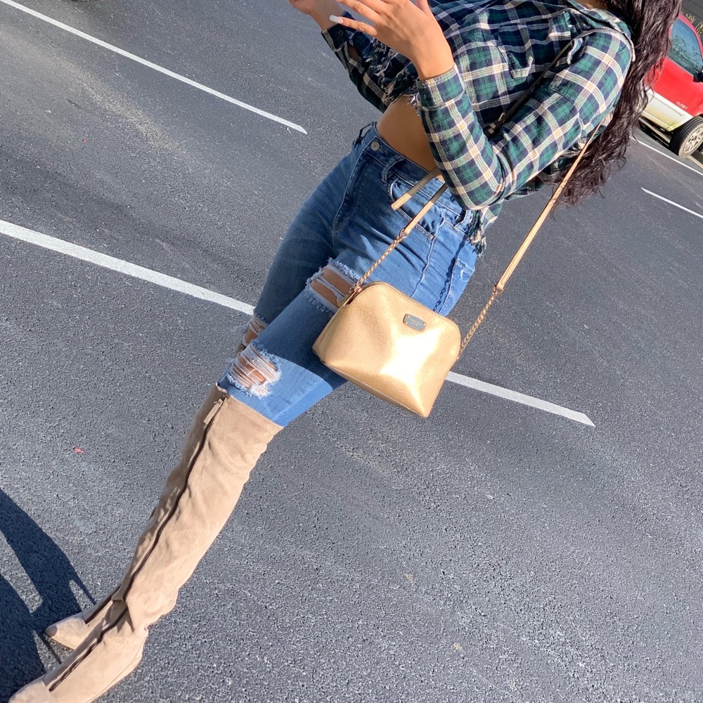 Beige Heeled knee boots